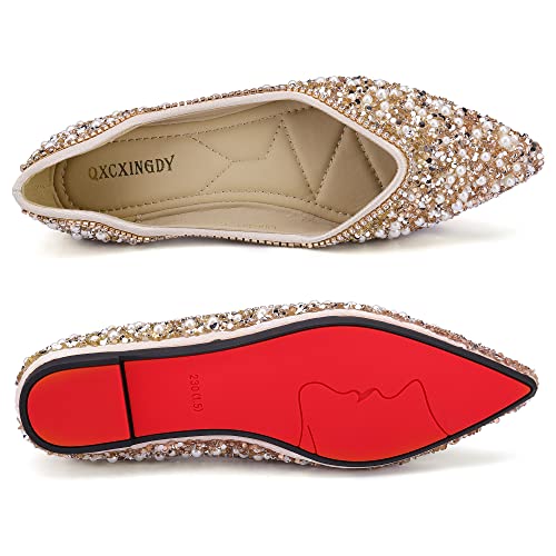 Rhinestone Pearl Pointed Toe Ballet Flats