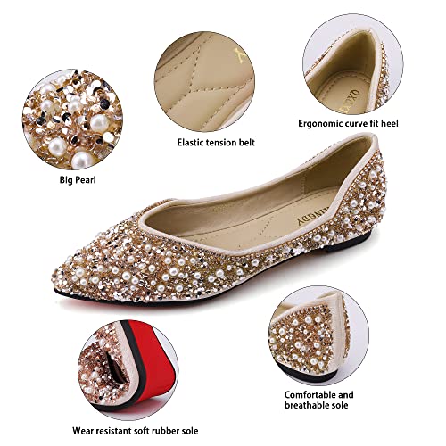 Rhinestone Pearl Pointed Toe Ballet Flats
