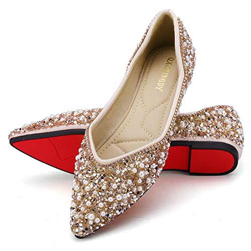 Rhinestone Pearl Pointed Toe Ballet Flats