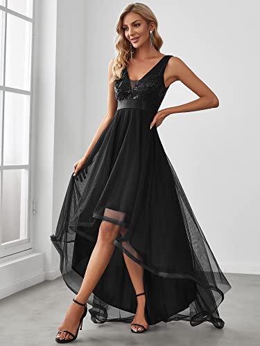 Goddess Style Crew Neck Black Chiffon Dress