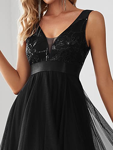 Goddess Style Crew Neck Black Chiffon Dress