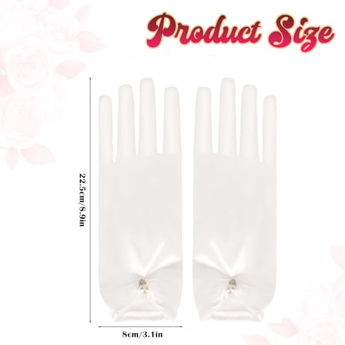 White Satin Gloves with Pearl Pendant for Women