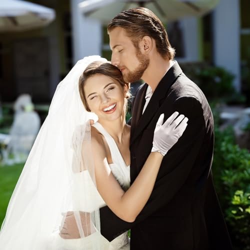 White Satin Gloves with Pearl Pendant for Women