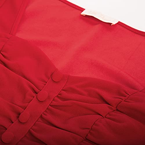 Vintage Lantern Sleeve Square Neck Blouse Top, Red