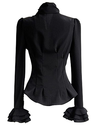 Black Victorian Blouse with Bow Tie for Women