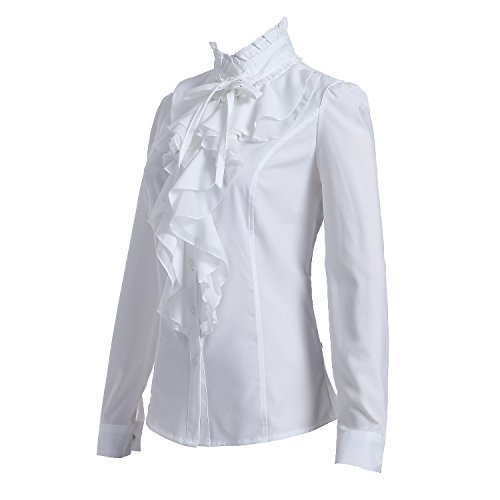 White Lace Ruffle Neck Stand-Up Collar Blouse
