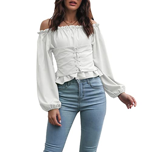 Renaissance Steampunk Victorian Off Shoulder Puff Sleeve Blouse