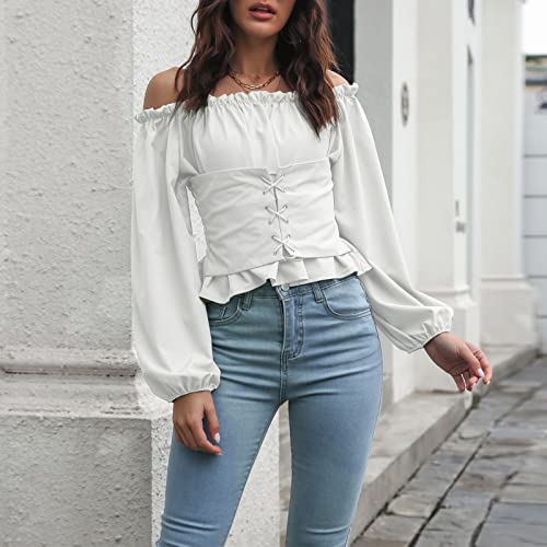 Renaissance Steampunk Victorian Off Shoulder Puff Sleeve Blouse