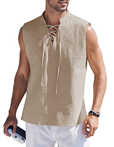 Men's Medieval-Bohemian Top, Khaki