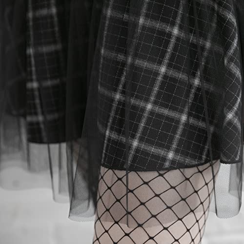 Gothic Plaid Skirt with Tulle and High Waist