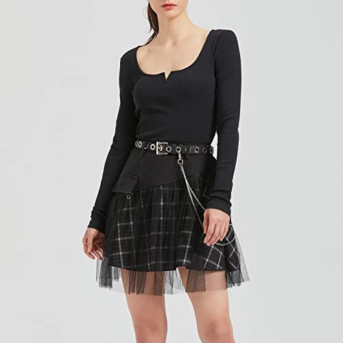 Gothic Plaid Skirt with Tulle and High Waist