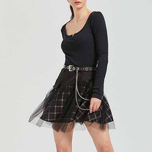 Gothic Plaid Skirt with Tulle and High Waist