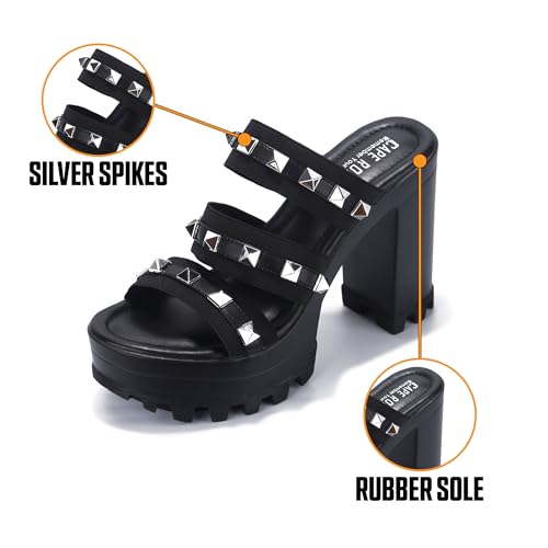 Black Spiky Platform Sandals with Silver Studs