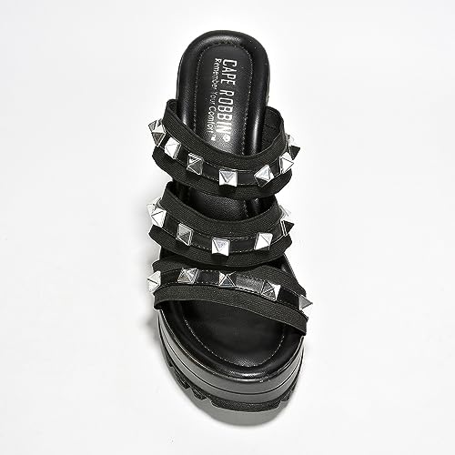 Black Spiky Platform Sandals with Silver Studs