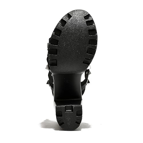 Black Spiky Platform Sandals with Silver Studs