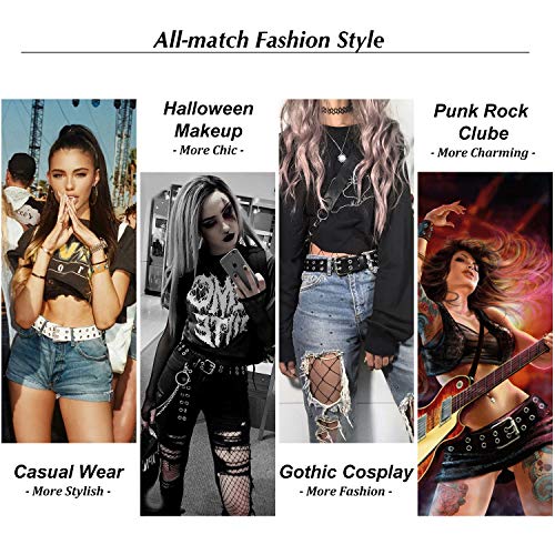 Black Leather Belt with Detachable Chain, Punk Style