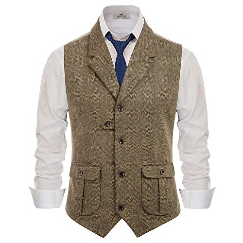 Vintage Wool Tweed Vest for Men in Coffee