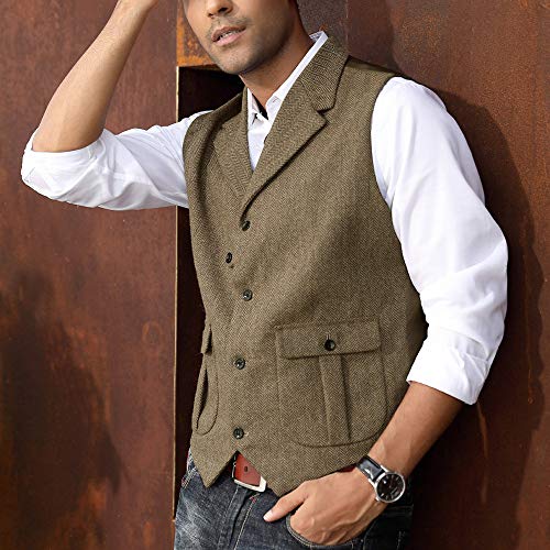 Vintage Wool Tweed Vest for Men in Coffee