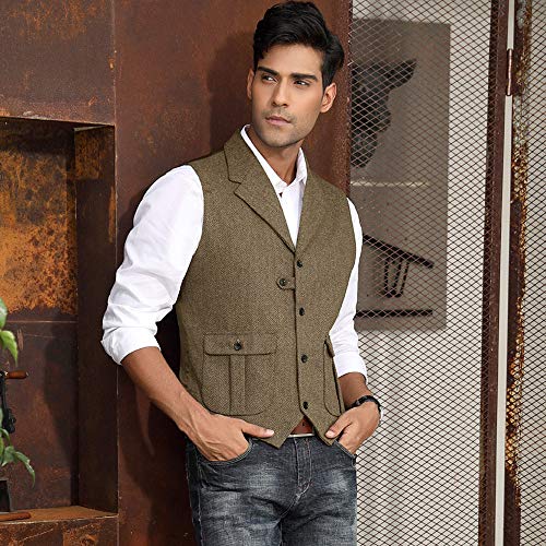 Vintage Wool Tweed Vest for Men in Coffee
