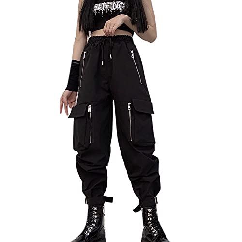 Black Chained Cargo Pants for Women (Size M)