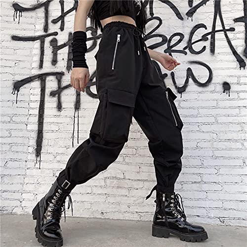 Black Chained Cargo Pants for Women (Size M)