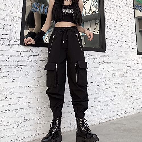 Black Chained Cargo Pants for Women (Size M)
