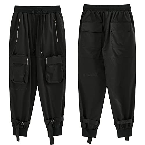 Black Chained Cargo Pants for Women (Size M)