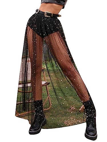 Galaxy Print Sheer Mesh High Waist Maxi Skirt