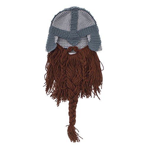 Barbarian Dwarf Warrior Knit Helmet with Removable Beard
