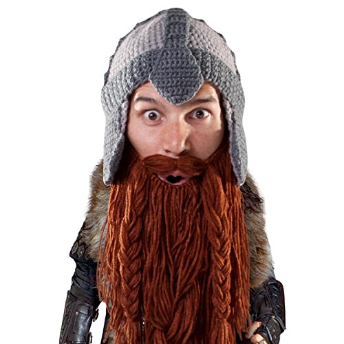 Barbarian Dwarf Warrior Knit Helmet with Removable Beard