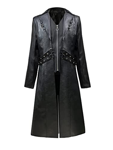 Steampunk Faux Leather Trench Coat for Fantasy Fashion