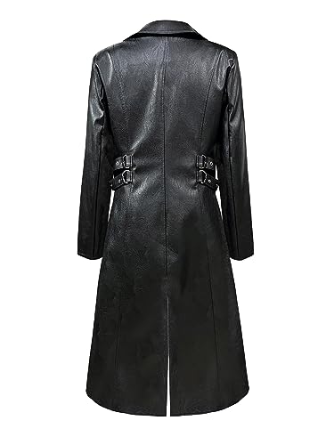 Steampunk Faux Leather Trench Coat for Fantasy Fashion