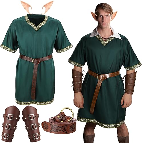 Medieval Knight Tunic Costume Viking Arm Guards Green