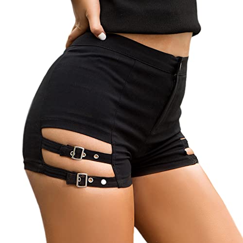 Goth Punk Rock High Waist Metal Buckle Shorts