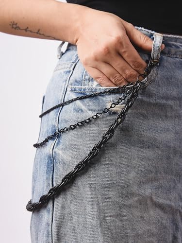 Sacina Gothic Black Layered Biker Pants Chain Set