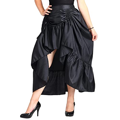 Steampunk Gothic High Low Bustle Skirt, Black - Small