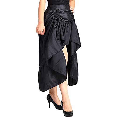 Steampunk Gothic High Low Bustle Skirt, Black - Small