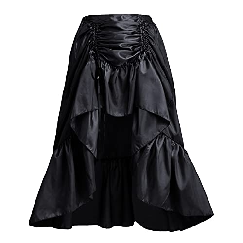 Steampunk Gothic High Low Bustle Skirt, Black - Small