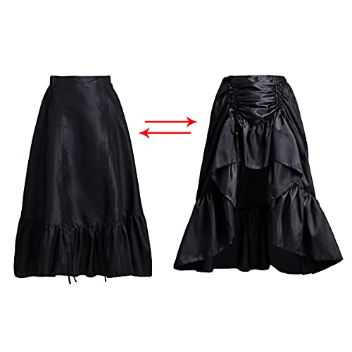 Steampunk Gothic High Low Bustle Skirt, Black - Small
