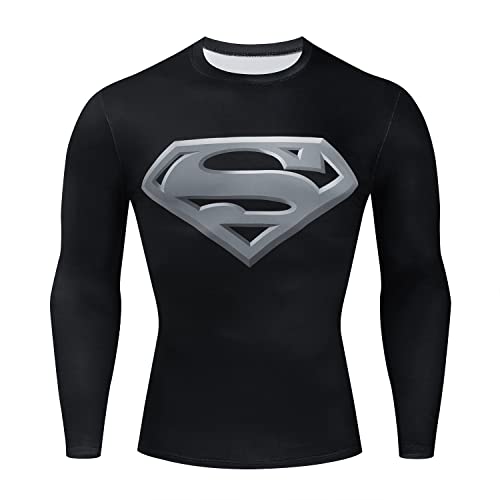 Superhero 3D Print Compression Shirt for Men, Black