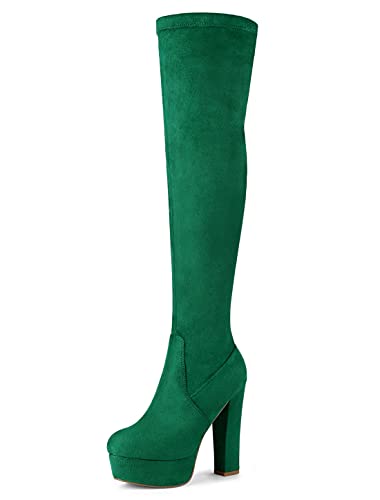 Allegra K Green Over Knee High Platform Boots