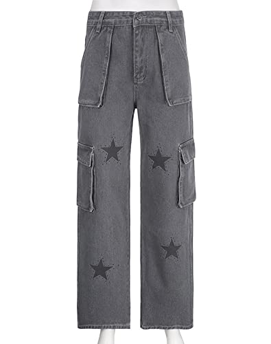 Vintage Punk Print Bell Bottom Jeans for Women