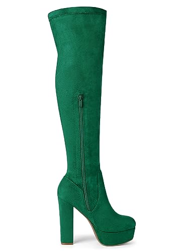 Allegra K Green Over Knee High Platform Boots