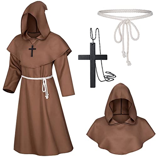 Medieval Monk Hooded Robe Cosplay Set (Brown XL)