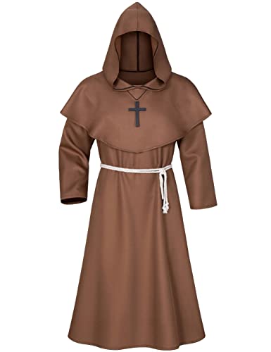 Medieval Monk Hooded Robe Cosplay Set (Brown XL)