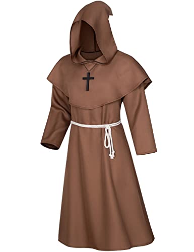 Medieval Monk Hooded Robe Cosplay Set (Brown XL)