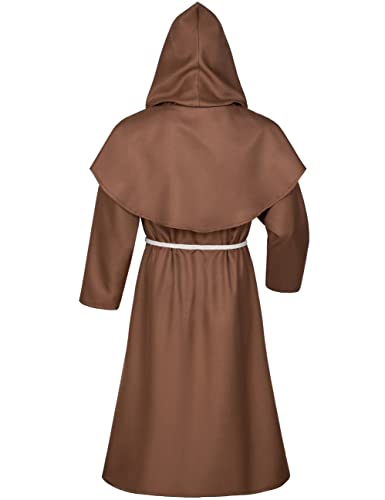 Medieval Monk Hooded Robe Cosplay Set (Brown XL)