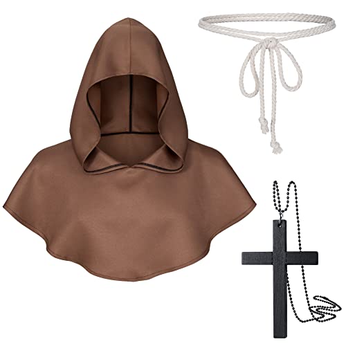 Medieval Monk Hooded Robe Cosplay Set (Brown XL)