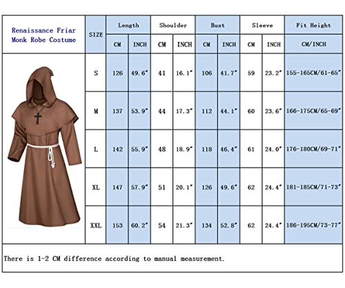 Medieval Monk Hooded Robe Cosplay Set (Brown XL)