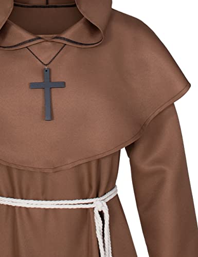 Medieval Monk Hooded Robe Cosplay Set (Brown XL)